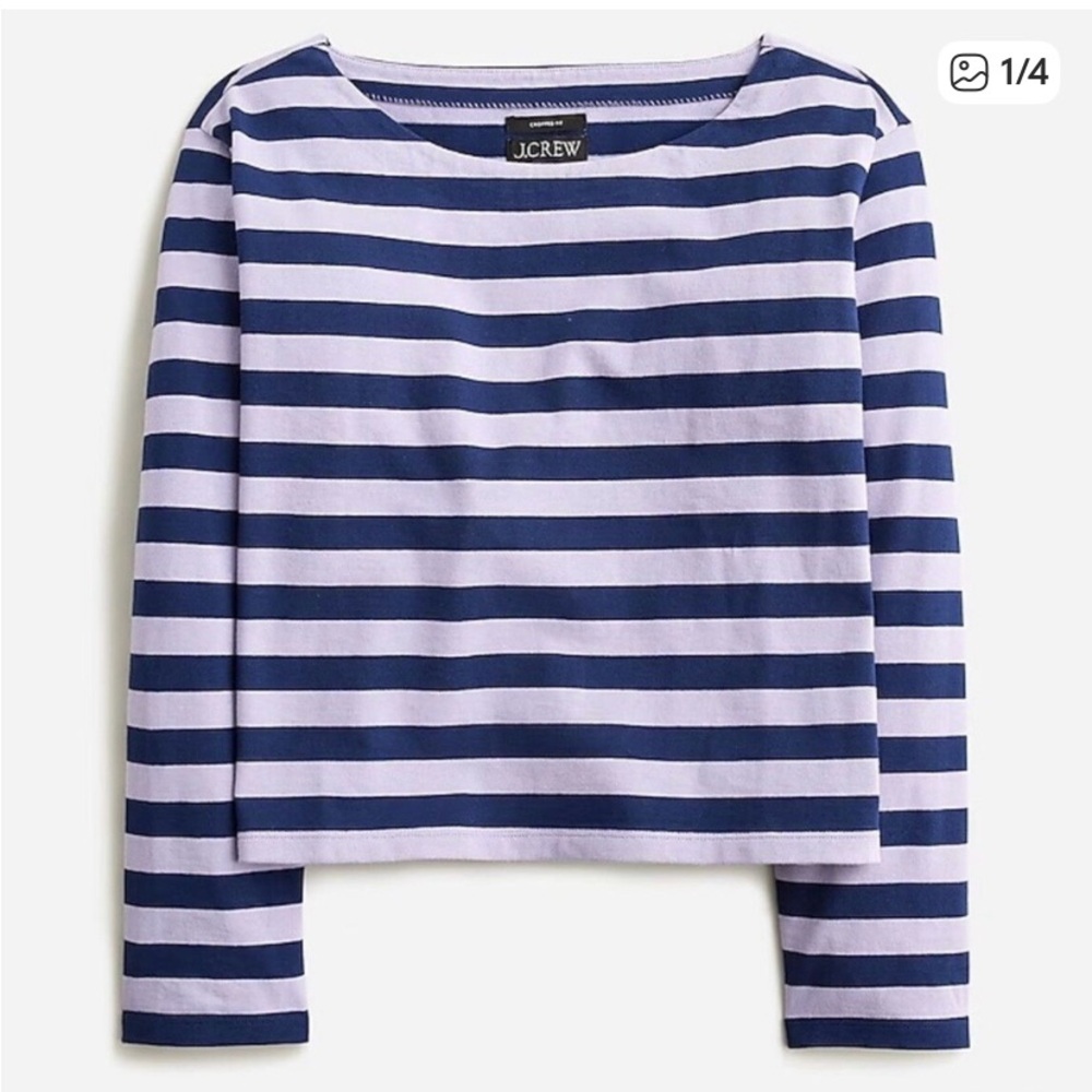 J. Crew Navy and Lavender Striped Long Sleeve Tee